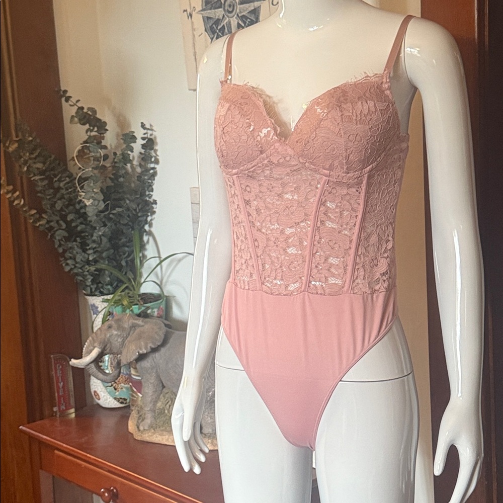 Revamped Blush Lace Lingerie size medium, like new zip up back and clap